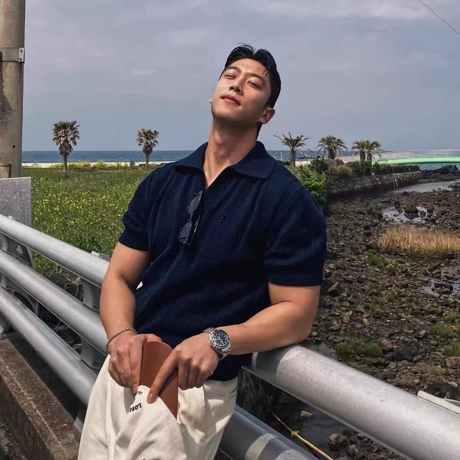 ANYOU 남성 니트 넥 티셔츠 여름 캐주얼 반팔 셔츠