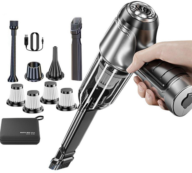 凱琦家居 手持式車用無線吸塵器 大吸力 除塵器 車內清潔, USB直充*19000pa*4000mAh(可吸塵）, 無刷款銀灰色