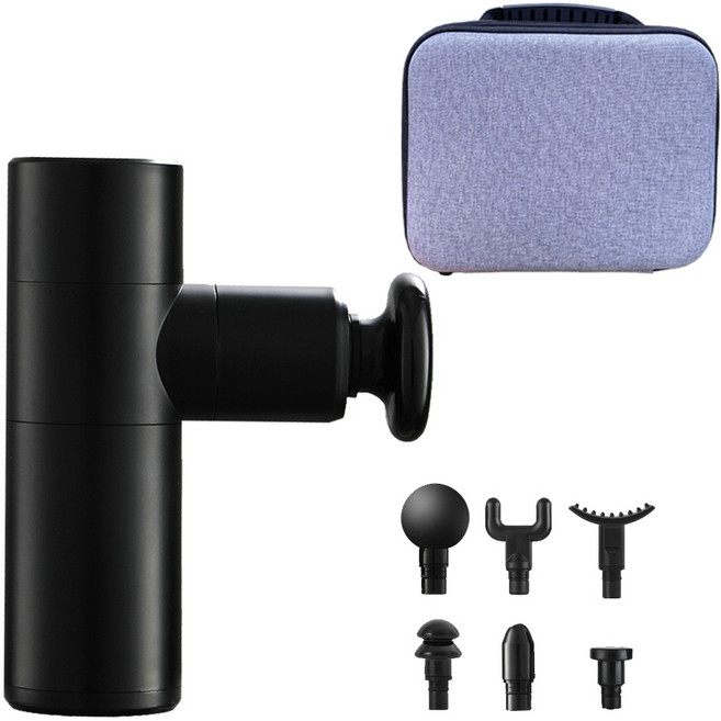 바디슨건 365그램 초경량 미니 마사지건 6종헤드 전용파우치 마사지기 안마기, 1개, 블랙