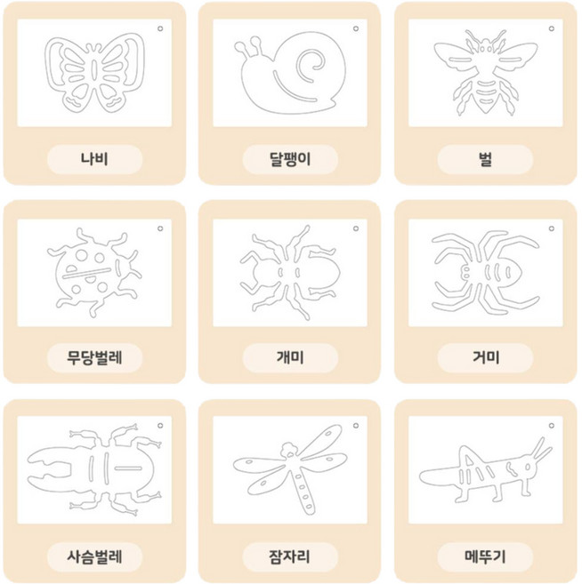 곤충 물감 찍기 도안 9종세트 물세척 재사용가능 스텐실 카드 인지 그림놀이