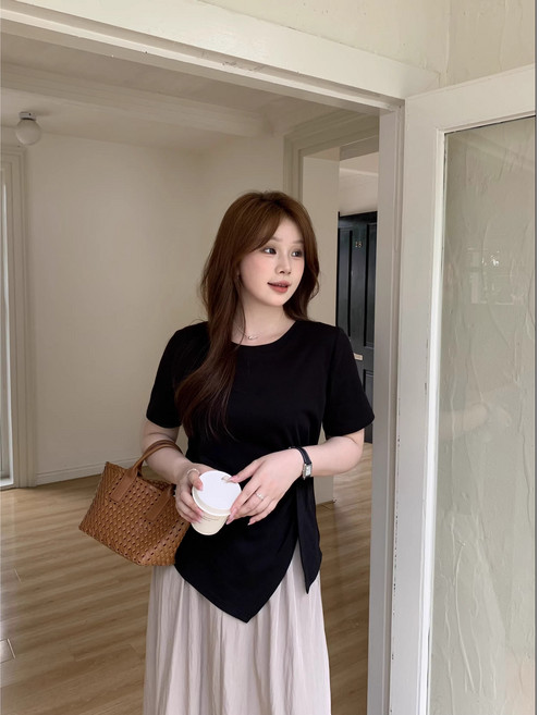 LOKEXING 여름 빅사이즈 라운드넥 여성 반팔 티셔츠