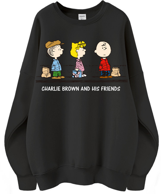 스누피 정품 남녀공용 오버핏 캐릭터 라운드 맨투맨 빅사이즈 데일리 티 루즈핏 커플 티셔츠 남자 여성 롱티 단체티 찰리친구들