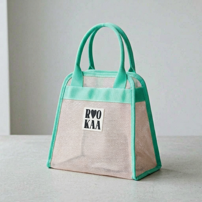 커브업 물빠짐 후크형 메쉬 목욕 수영 가방 2.5L, 핑크 + 민트