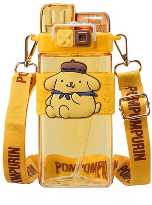 산리오 피규어 워터보틀 시나모롤 쿠로미 마이멜로디 폼폼푸린 사각보틀 트라이탄 투명 빨대 물병 520ml 다나에, 폼폼푸린 물병