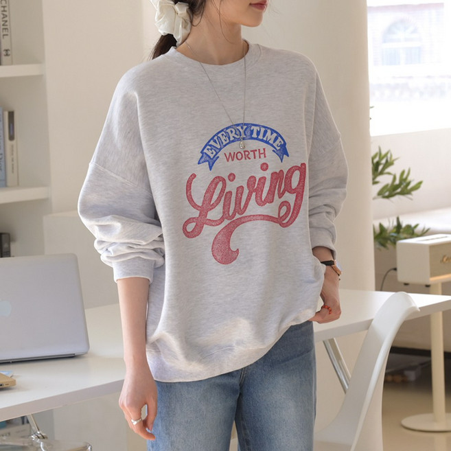 데일리앤 타이밍 여성 빅사이즈 루즈핏 봄 캐주얼 맨투맨 긴팔 티셔츠