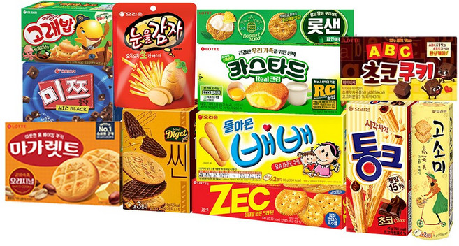 인기스낵 12종 미쯔 다이제씬 고래밥 베베 통크 눈을감자 ABC초코쿠키 롯샌 제크 고소미 카스타드, 1세트, 과자12종