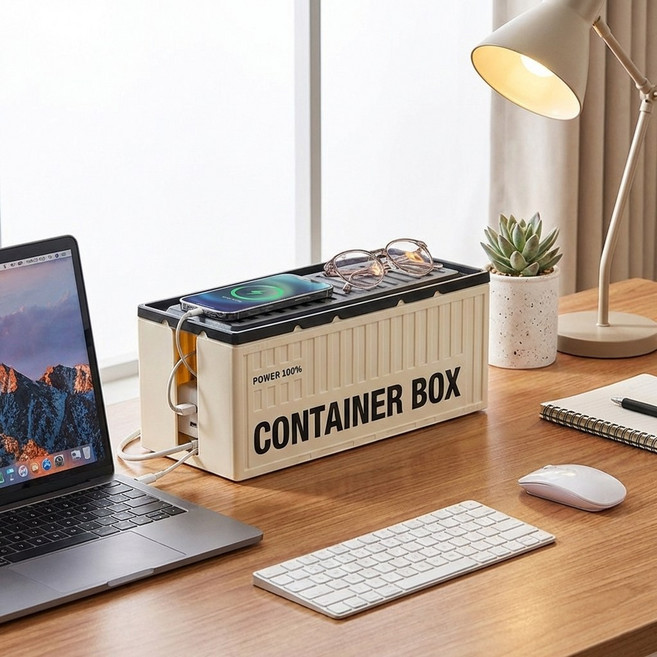 코핏 콘센트 전선 멀티탭정리함 책상전선정리 멀티탭거치대, 블랙크림, 1개