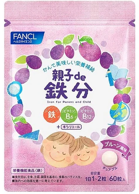 판켈 FANCL 부모와아이 de 철분 3090일분 츄어블 자물쇠 보조 식품 영양 어린이 철 / 비타민 B6 / 비타민 B12 물없이 씹어서 먹을 수 있다 철분 보충제 푸른 맛, 90정, 1개 - 쿠팡
