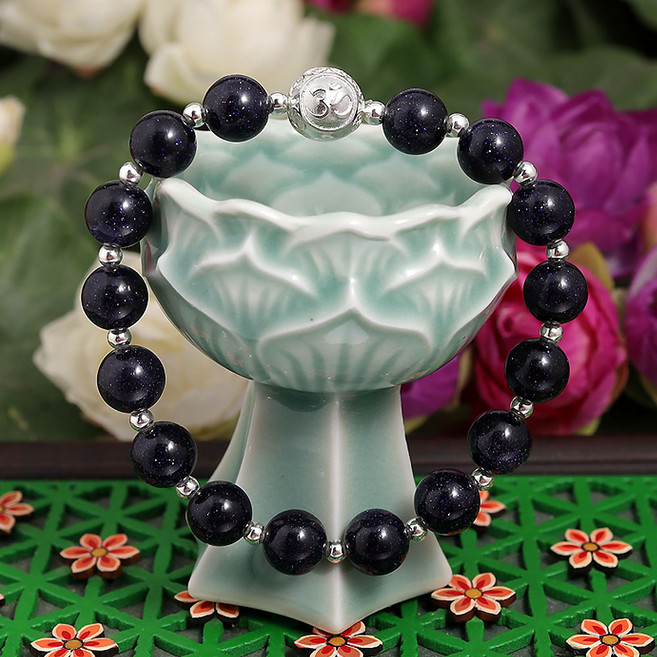 만자몰 육자진언 청금석 금전운 은 염주 팔찌