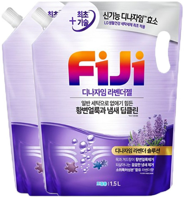 피지 디나자임 딥클린 라벤더젤 일반용 액상세제 리필, 1.5L, 2개