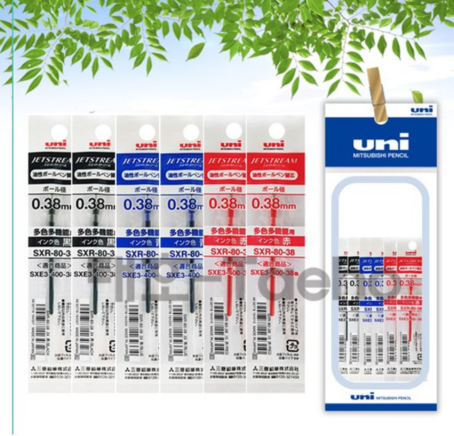 유니 제트스트림 3색 볼펜 리필 SXR-80 0.38mm 세트, 1개, 리필심 흑색2개+청색2개+적색2개