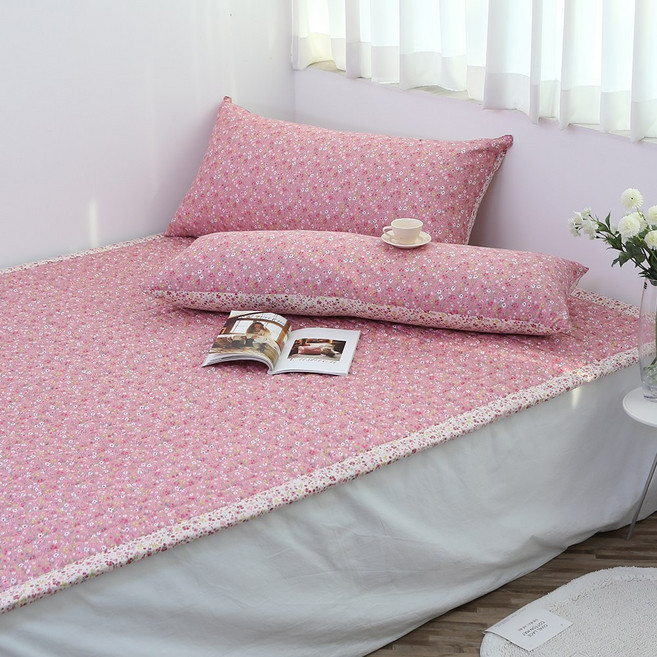 쉐리잔꽃 30수 광목면100% 침대패드 겸 카페트 특대/ 퀸/ 슈퍼싱글, 핑크