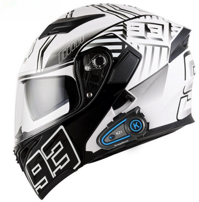 당당상점 블루투스 오토바이 헬멧 초경량 시스템 풀페이스 듀얼바이저 장시간 라이딩, 화이트 앤트 (K21 블루투스)