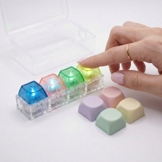 데이벤처 내맘대로 바꾸는 LED 4구 기계식 키보드 키링, 레인보우+마카롱, 1개