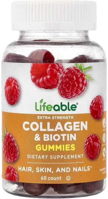 Lifeable 콜라겐 & 비오틴 구미젤리 천연 라즈베리 구미젤리 60개 Lifeable (라이퍼블), 1개, 30회분 - 쿠팡