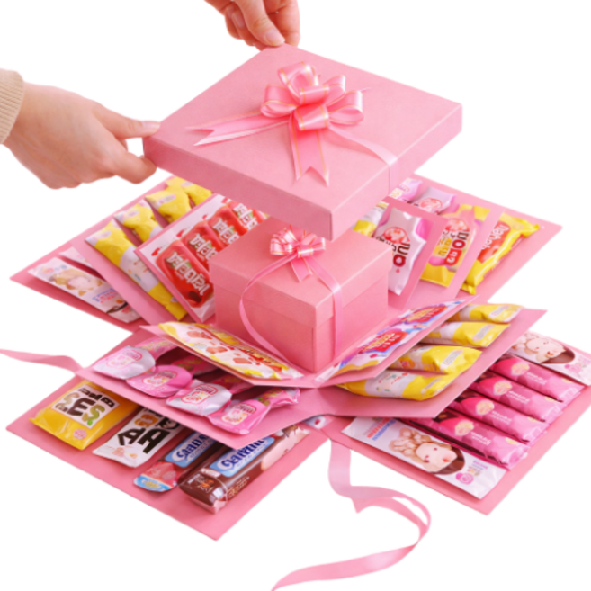 일상채움 서프라이즈 이벤트 5단 겹겹이 선물 상자, 1개, 핑크