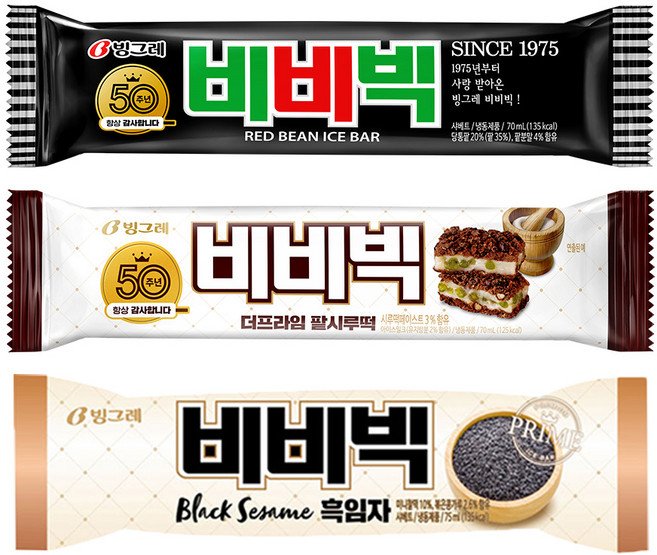 빙그레 비비빅 오리지널+흑임자+팥시루떡 3종 각10개씩 총30개입, 1개