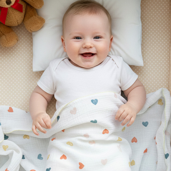 유아 이불 신생아 아기 순면 여름 신생아 이중 거즈 블랭킷, 컬러플 하트