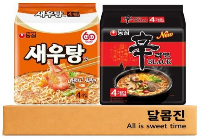 [달콤진] 농심 새우탕면 4p + 신라면 블랙 4p, 1세트