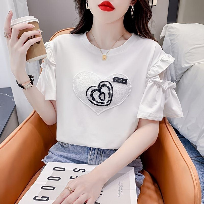 루스리더 여성 하트 레이스 패션 블라우스 ES105