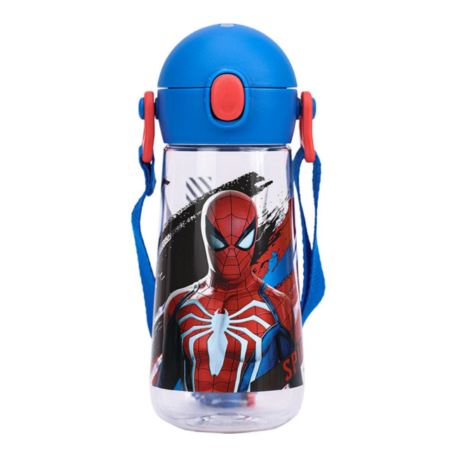 릴팡 마블 스파이더맨 오리지날 더보틀 원터치 어깨끈 트라이탄 물통 470ml 블루 레드, 1개