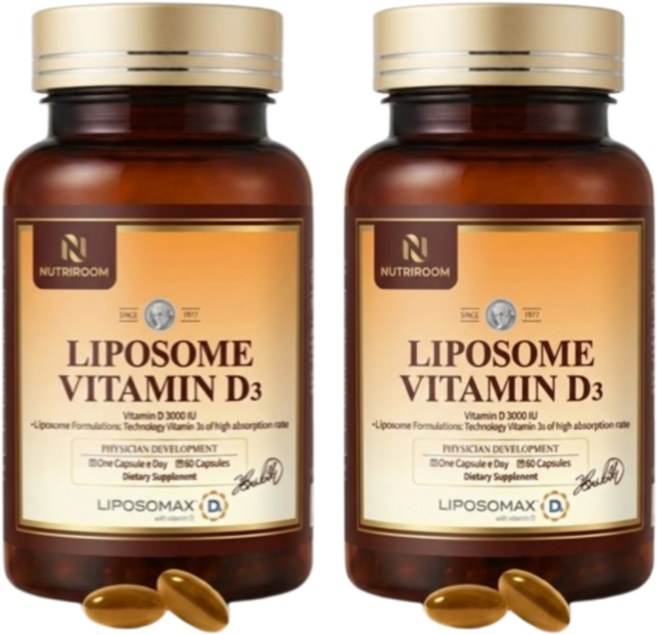 뉴트리룸 미국직수입 리포좀 비타민D 다한증 두한증 손발땀이날때 땀호르몬억제, 2개, 60정