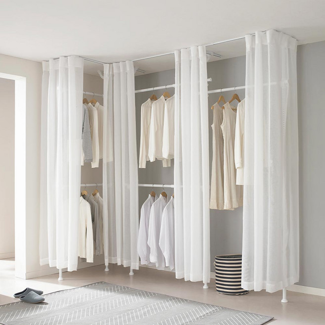 5단 튼튼한 무타공 커튼 행거 EO-S515C 드레스룸 옷걸이 커텐 헹거, 아이보리, 좌코너