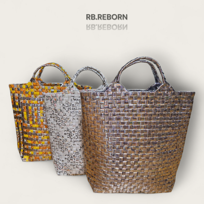 리본 REBORN 쥬스백 아쿠아 비치 에코 핸드메이드 업사이클링 핸드백/토트백/숄더백