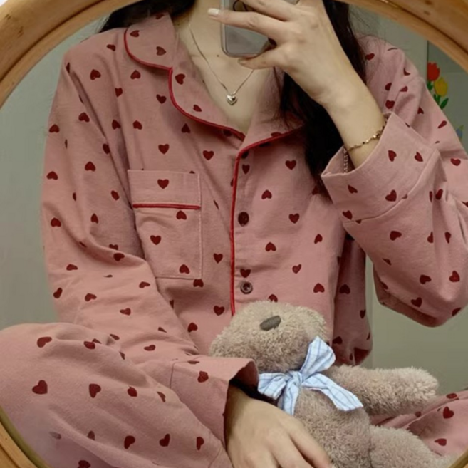 여성 겨울 파자마 피치 기모 따뜻한 수면 잠옷 홈웨어 세트