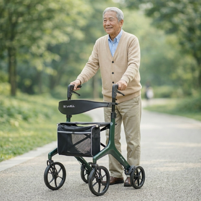 닥터웰 벨런스 카본 롤레이터 노인 보행보조기 접이식 롤레이터 실버카 좌석형 등받이 브레이크 고정장치 장바구니 어르신 보행기 PSR-1036C, 1개