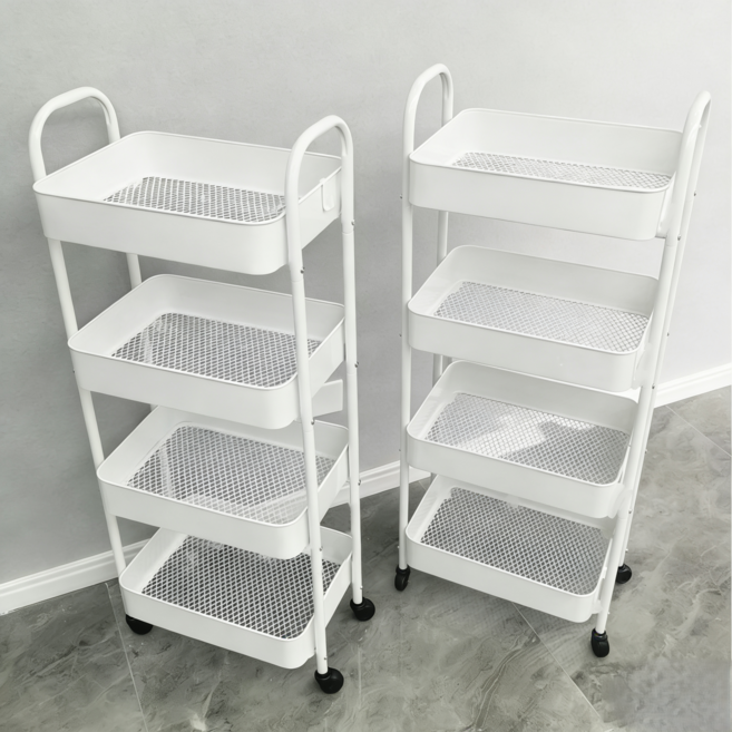 원풍룽 이동식 튼튼한 트롤리 다용도 수납 선반, 화이트, 4단