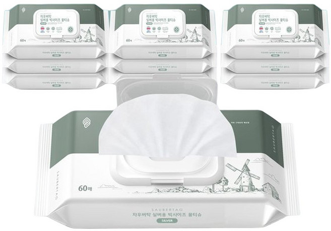 자우버탁 실버용 빅사이즈 물티슈(60매x10개), 55g, 60매, 10박스