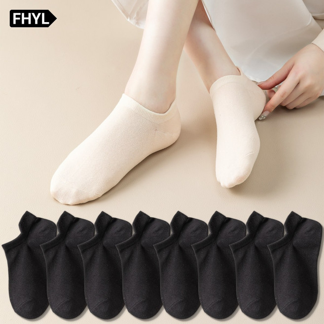 여성용 무봉제 순면 스포츠 양말 봄여름 데일리 통기성 무지 발목 양말 8켤레