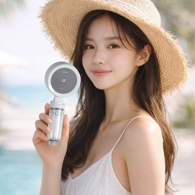 소퓨어 여행용 샤워기 헤드 스트롱미니 해외여행 동남아 녹물제거 샤워필터 3개 + 방수파우치 세트, 화이트, 1세트