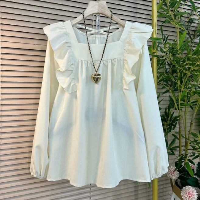 해피유통 여성 여름 면 사각네크라인 반팔 탑 레이스 디테일 디자인lmy