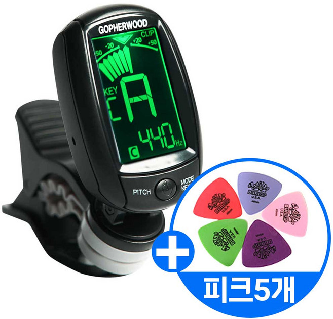 고퍼우드 G3 다기능 클립 튜너 기타튜닝기 조율기 (기타피크 5개 증정), 1개