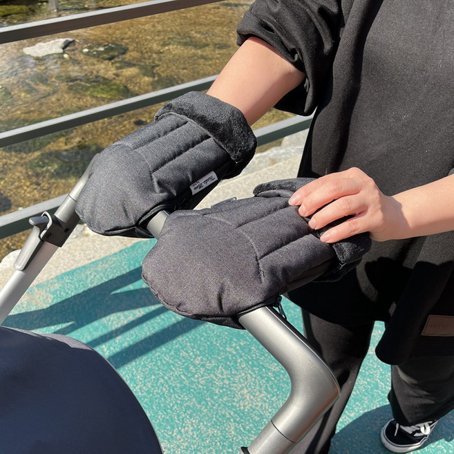 브랜드엘 베이직 유모차 핸드머프 방한장갑, 1세트, 멜란지 블랙