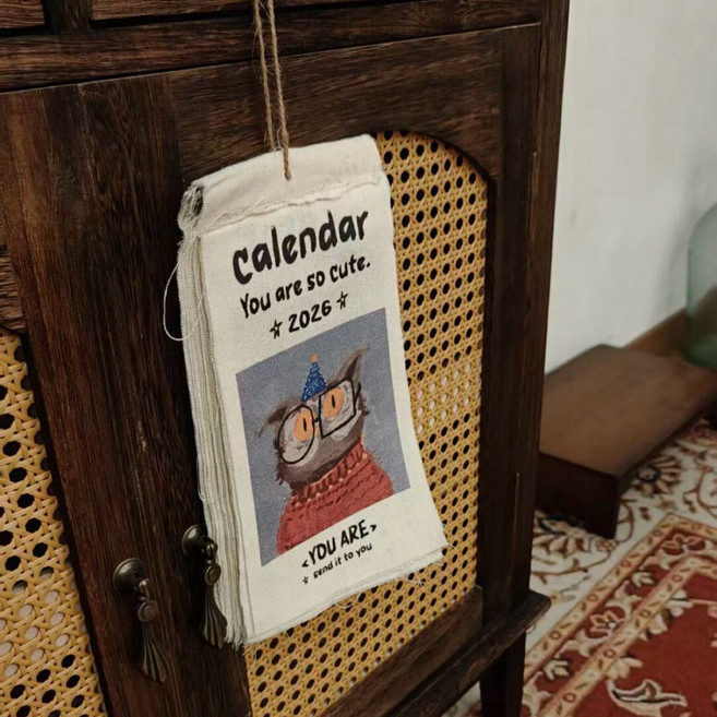 帆布掛歷 復古 家用新年裝飾, 1個, 2026年動物帆布臺歷【一副】
