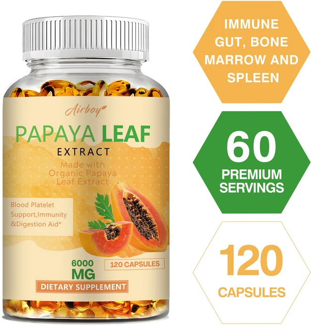 파파야 잎 추출물 캡슐 - 소화 지원 천연 혈소판 수치 유지, 1개, 60정 - 쿠팡