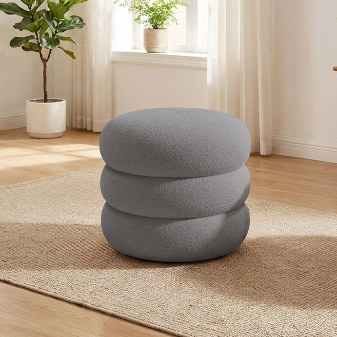 FONOW 램스울 스툴 화장대/거실/헌관 미니 인테리어 의자 낮은 의자 1인용 스툴 의자, 그레이 3단