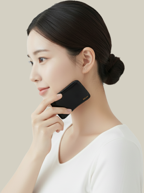 헤럽 사각 괄사 얼굴 마사지기 여배우 턱선 리프팅 천연 물소뿔, 블랙, 1개