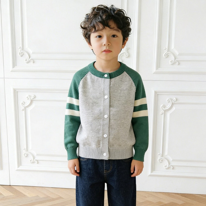 투에그 남아용 배색 니트 가디건