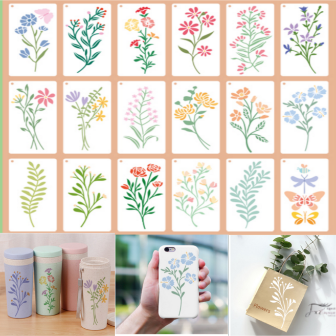 제고비 DIY 스텐실 도안 자연친화(나비/ 들꽃/장미꽃/플라워 화병/식물/유칼립투스/생명의 나무)택1, 1세트
