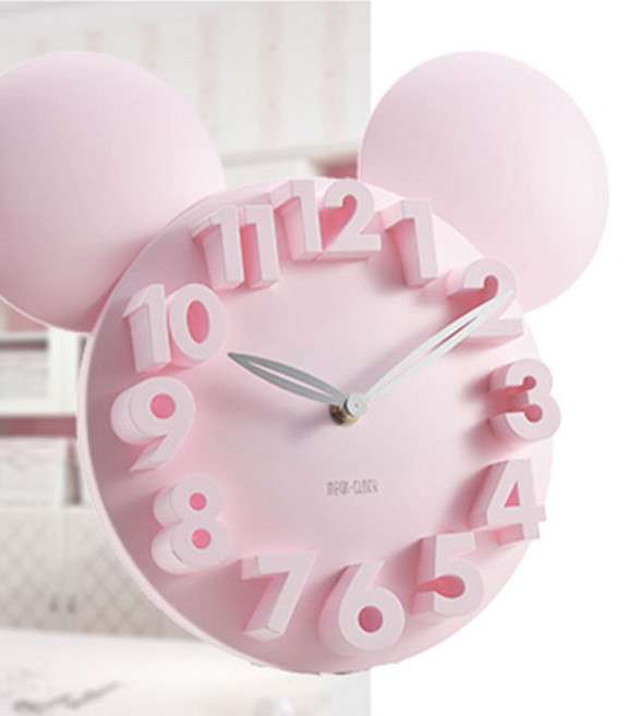 어가네닷컴 미키 입체 저소음 벽시계6color, 분홍색