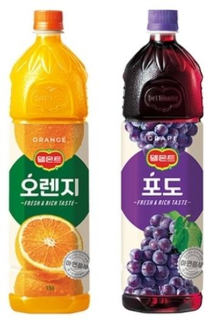 [제트스카이] 델몬트 오렌지 포도 주스 주스 음료 세트 1.5L, 12개