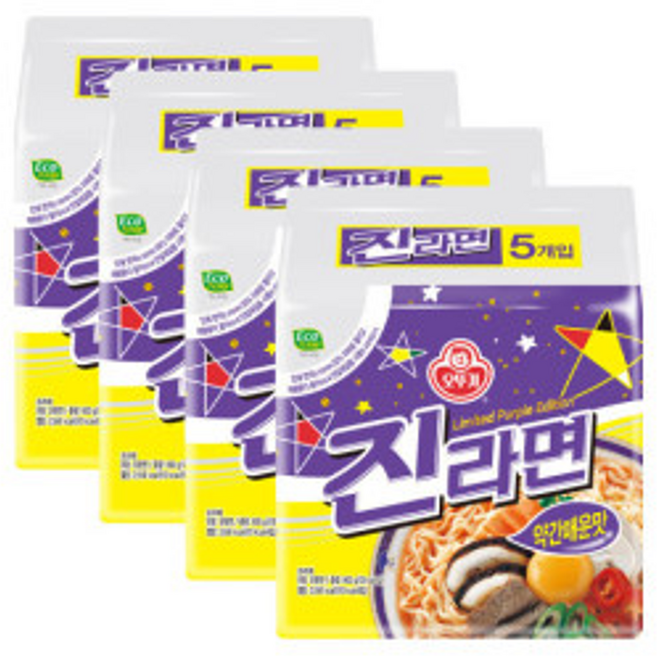오뚜기 진라면 약간매운맛(5입 x 4개) / 멀티팩, 20개