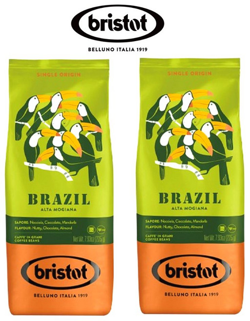 미슐랭 [브리스토트] BRISTOT SINGLE BRAZIL 싱글 브라질 | 이탈리아 에스프레소 원두커피 | 미디엄 로스팅 | 225g 1개맛있는 원두커피 원두커피 홀빈 분쇄안함, 2개, 홀빈(분쇄안함)