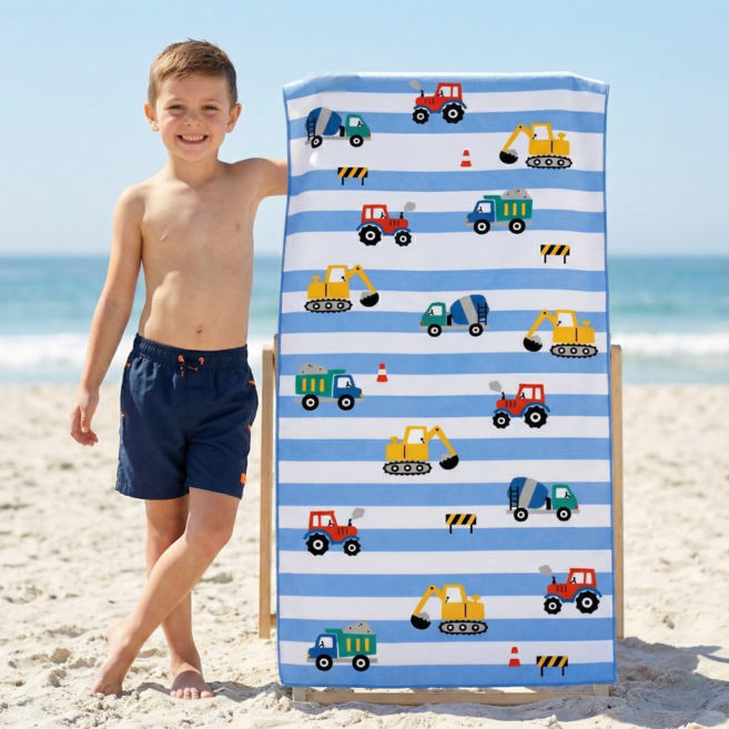 KC인증 유아 중장비 비치타월 어린이 자동차 비치타올, 01 중장비, 1개