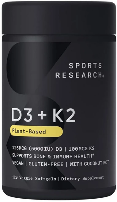 스포츠리서치 D3 125mcg + K2 100mcg 베지 소프트젤, 1개, 120정 - 쿠팡