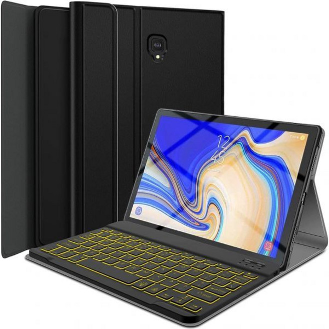 갤럭시 호환 탭 S4 10.5 키보드 케이스SM-T830T835 2018 버전 삼성 SM-T830T835T837 블랙용 폴리오 케이스 커버가 있는 7가지 색상 백라이트 탈착식, Galaxy Tab S4 10.5 - 2018, Black